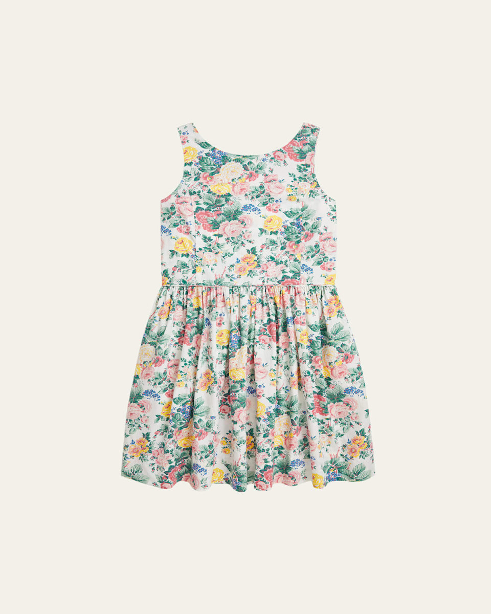 Girl's Sleeveless Floral Poplin Day Dress, Size 2-6X
